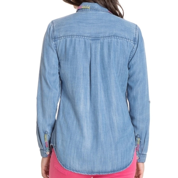 APNY Chambray Tencel Button-Up Shirt With Hand Embroidery L - Picture 4 of 11